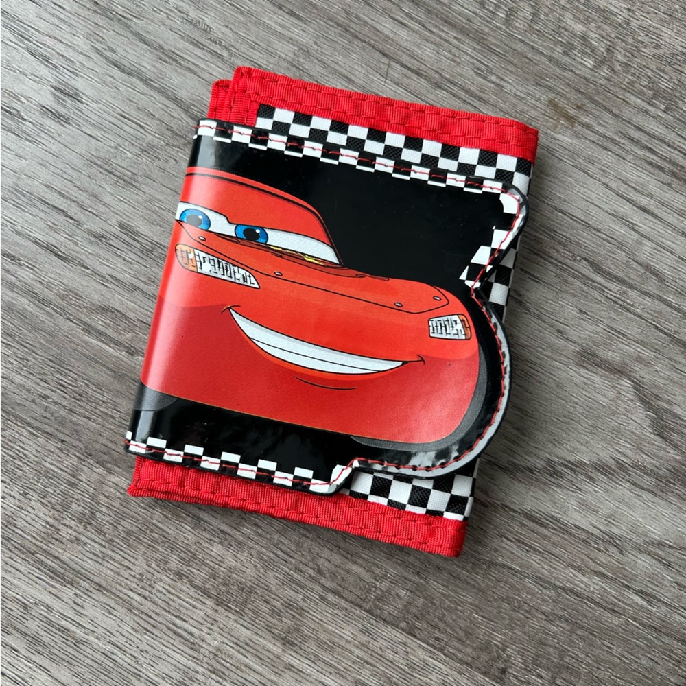 Lightening McQueen kids nylon tri fold wallet with Velcro closure and coin pouch